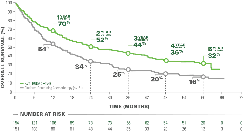 Kaplan-Meier Curve Showing Overall Survival (OS) in Patients With PD-L1 ≥50% in KEYNOTE-024